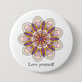 Hou van jezelf mandala bloemen ronde button 7,6 cm
