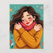 Hou van jezelf | Meisje knuffelt zichzelf Briefkaart (Voorkant)