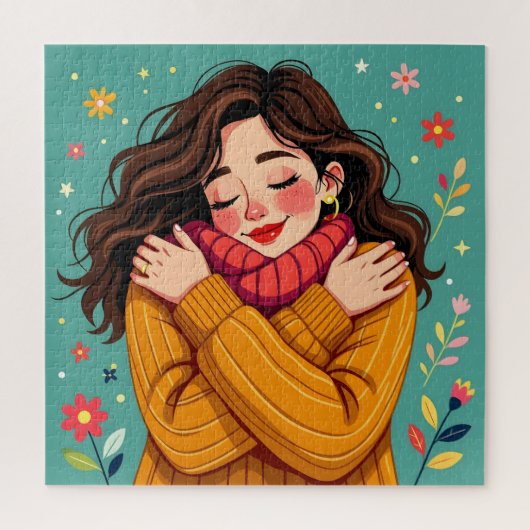 Hou van jezelf | Meisje knuffelt zichzelf Legpuzzel (Verticaal)