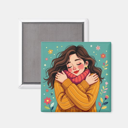 Hou van jezelf | Meisje knuffelt zichzelf Magneet (Voorkant / Achterkant)