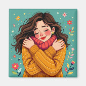 Hou van jezelf | Meisje knuffelt zichzelf Magneet (Voorkant)