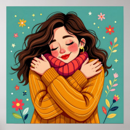 Hou van jezelf | Meisje knuffelt zichzelf Poster