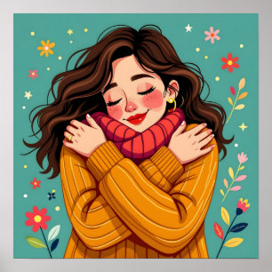 Hou van jezelf   Meisje knuffelt zichzelf Poster