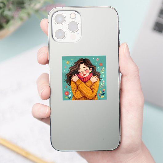 Hou van jezelf | Meisje knuffelt zichzelf Sticker (Telefoon)
