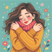 Hou van jezelf | Meisje knuffelt zichzelf Sticker (Voorkant)