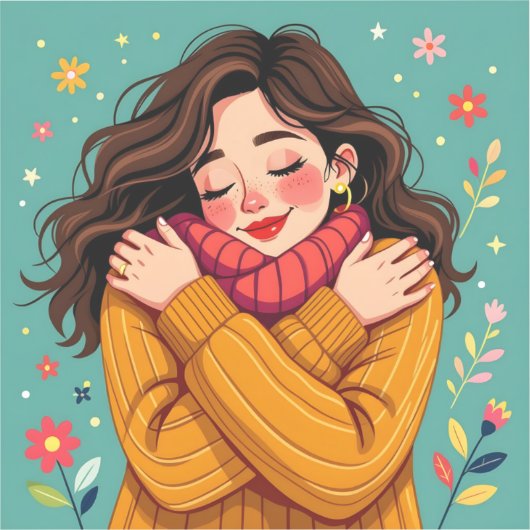 Hou van jezelf | Meisje knuffelt zichzelf Sticker (Voorkant)