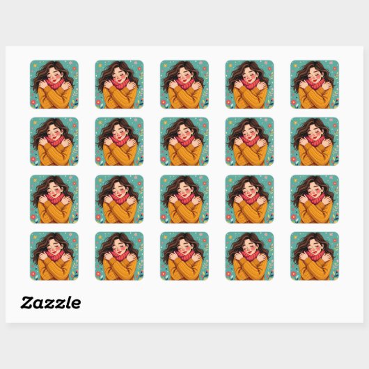 Hou van jezelf | Meisje knuffelt zichzelf Vierkante Sticker (Vel)