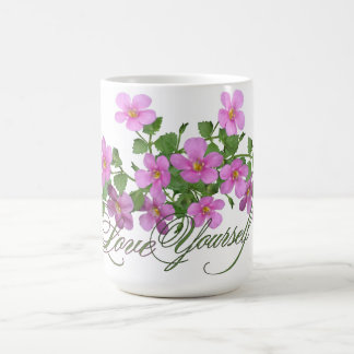 'Hou van jezelf' paarse botanische bloemenmok Koffiemok