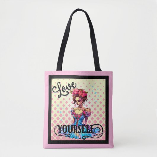 Hou van jezelf Sugar Skull Tote Bag (Voorkant)