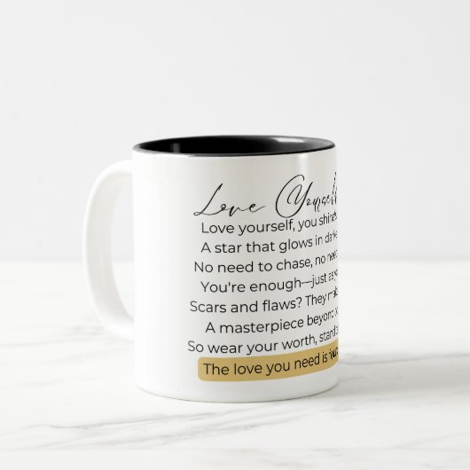 Hou van jezelf tweekleurige koffiemok (Voorkant links)