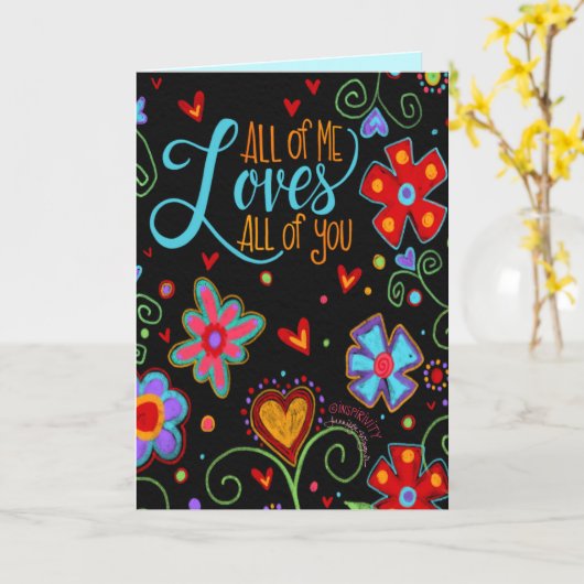 Hou van jullie allemaal Zwarte Fun Bloemige Valent Kaart (Gele Bloem)