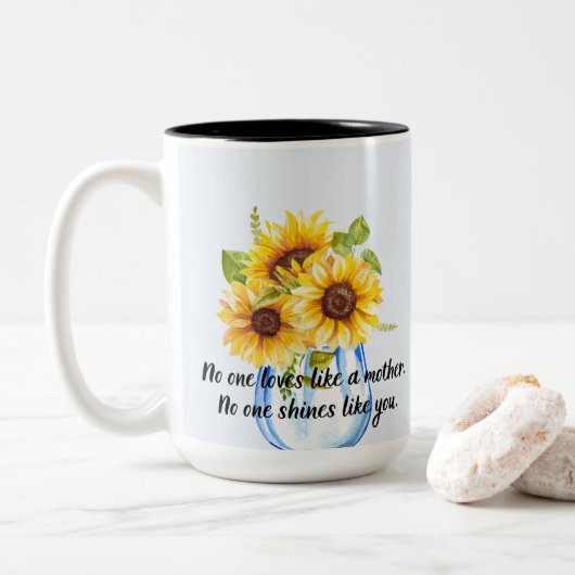 Hou van mama met zonnebloem tweekleurige koffiemok (Met donut)