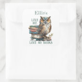 Hou van me Hou van mijn boeken Uil Bookplate Vierkante Sticker (Tas)