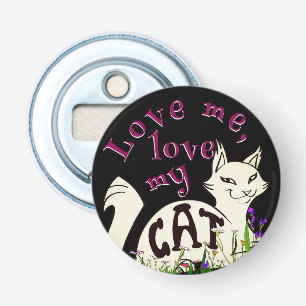 Hou van mij, hou van mijn kat Fuchsia Levendige Ty Button Flesopener