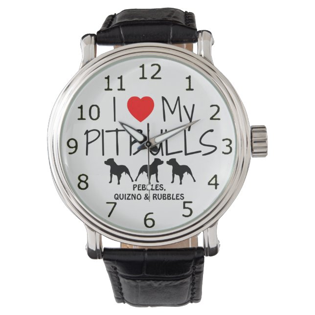 Hou van mijn drie Pitbulls Horloge (Voorkant)