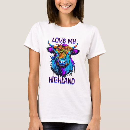 Hou van mijn Highland Koeien Cyberpunk Style Art T-shirt (Voorkant)