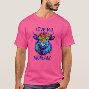 Hou van mijn Highland Koeien Cyberpunk Style Art T-shirt