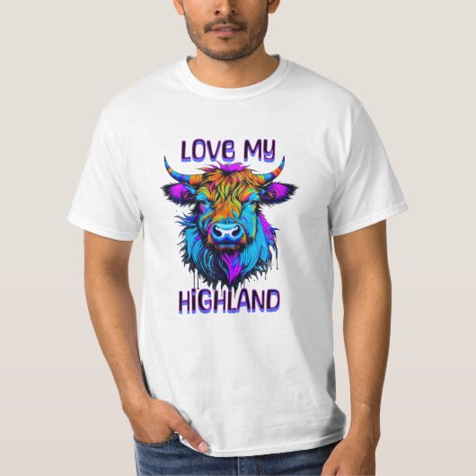 Hou van mijn Highland Koeien Cyberpunk Style Art T-shirt (Voorkant)