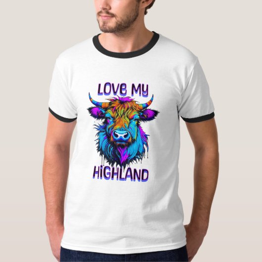 Hou van mijn Highland Koeien Cyberpunk Style Art T-shirt (Voorkant)