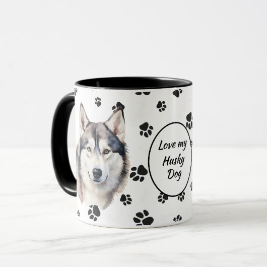 Hou van mijn Husky Dog Pawprint Mok (Voorkant links)