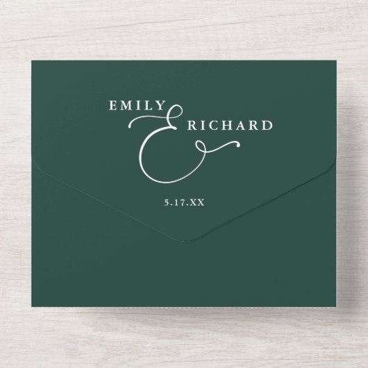 Hou van moderne QR-code smaragdgroene bruiloft All In One Uitnodiging (Achterkant)