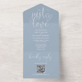 Hou van moderne QR-code stoffige blauwe bruiloft All In One Uitnodiging (Binnen)