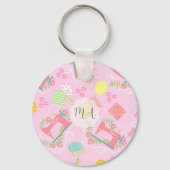 Hou van naaimachine. Gepersonaliseerd. Blauw. Sleutelhanger (Achterkant)