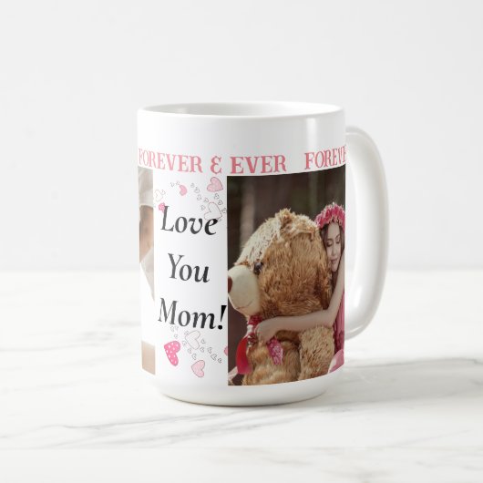 Hou van ons, mam! Aangepaste 2 foto koffie Mok (Voorkant rechts)