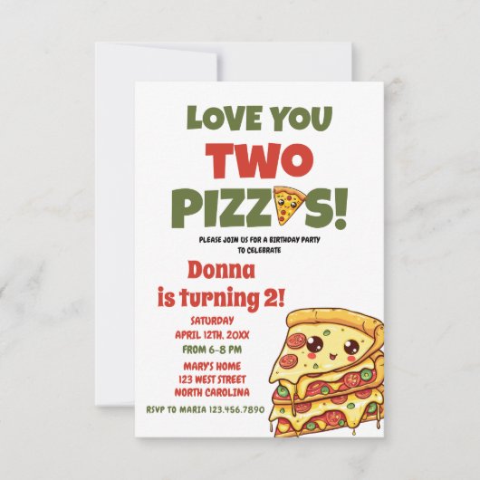 Hou van twee pizza's, pizza's tweede verjaardagsfe kaart (Voorkant)