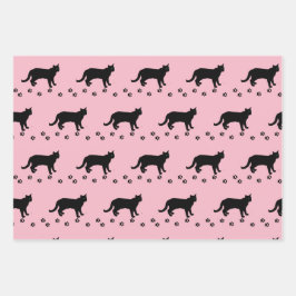 Hou van uw kat roze en zwarte kat inpakpapier vel