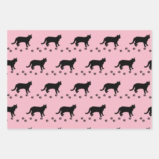 Hou van uw kat roze en zwarte kat inpakpapier vel (Voorkant)