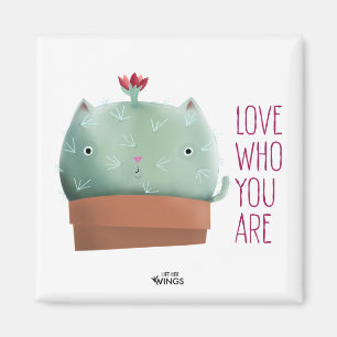 Hou van wie je bent Cactus Cat - Square Magnet