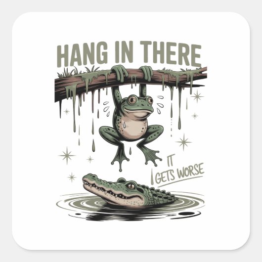 Hou Vol, Het Wordt Erger – Grappige Kikker & Kroko Vierkante Sticker (Voorkant)