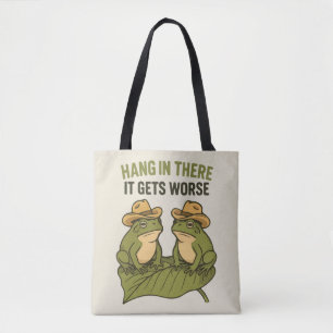 Hou vol het wordt erger grappige kikker tote bag