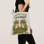 Hou vol het wordt erger grappige kikker tote bag (Dichtbij)