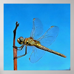 Hou vol met artistieke dragonfly tegen Cerulean Bl Poster