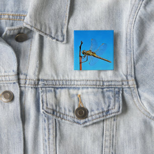 Hou vol met artistieke dragonfly tegen Cerulean Bl Vierkante Button 5,1 Cm
