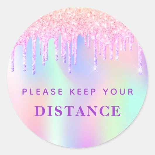 Houd afstand schoonheidssalon roze glitter iridesc ronde sticker (Voorkant)