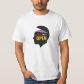 "Houd altijd een open geest" T-shirt ontwerp. (Voorkant)