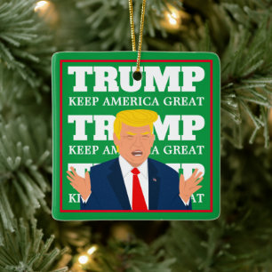 Houd Amerika Groot Trump Cartoon Kerstboom Keramisch Ornament