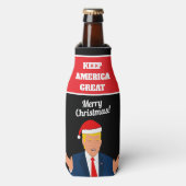 Houd Amerika Grote Kerst Santa Trump cartoon Flesjeskoeler (Fles Voorkant)
