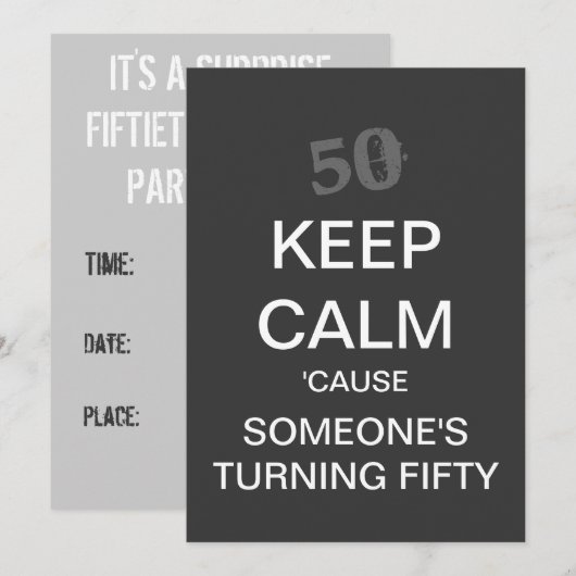 HOUD CALM 50th Birthday Party Invitation (Donker) Kaart (Voorkant / Achterkant)