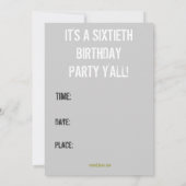 HOUD CALM 60TH Birthday PARTY INVITE Kaart (Achterkant)