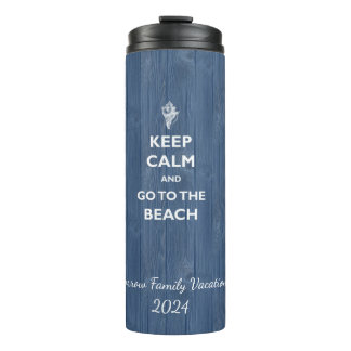 Houd Calm Beach Shell Blauw Houten Naam Therm Tumb Thermosbeker