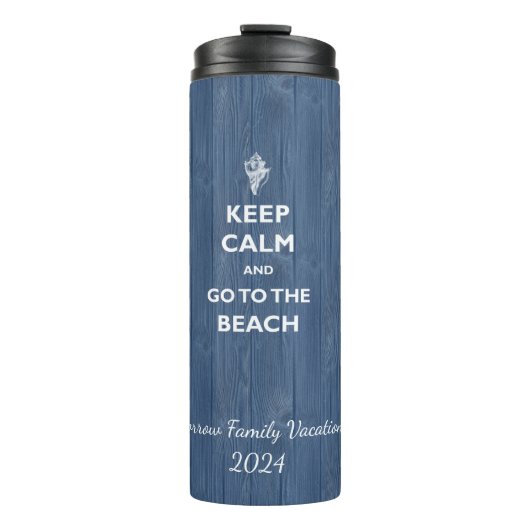 Houd Calm Beach Shell Blauw Houten Naam Therm Tumb Thermosbeker (Voorkant)