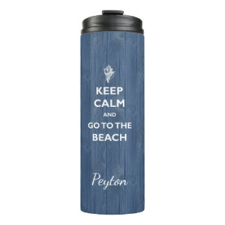 Houd Calm Beach Shell Blauw Houten Naam Therm Tumb Thermosbeker