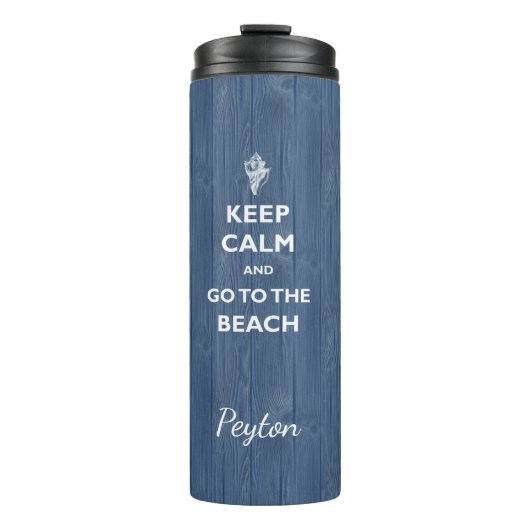 Houd Calm Beach Shell Blauw Houten Naam Therm Tumb Thermosbeker (Voorkant)