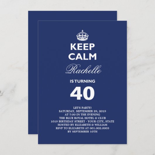 Houd Calm Blue Grappige Milestone 40e Verjaardagsf Kaart (Voorkant / Achterkant)