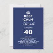 Houd Calm Blue Grappige Milestone 40e Verjaardagsf Kaart (Voorkant)