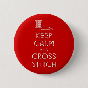 Houd Calm Cross Stitch Button